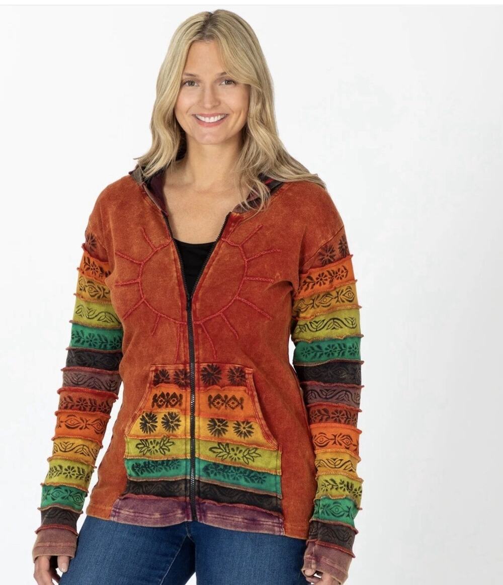 Greater Good Network Sunshine Daydream Rainbow Boho Hippie Zip Up Hoodie 1X